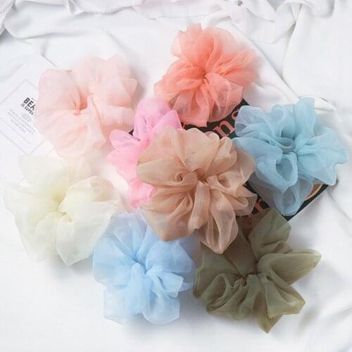 Fashion Organza Scrunchies Female Hair Accessories Korean Solid Color Elastic Hair Nands Girl Summer Tie Gum Ponytail Holder 2P