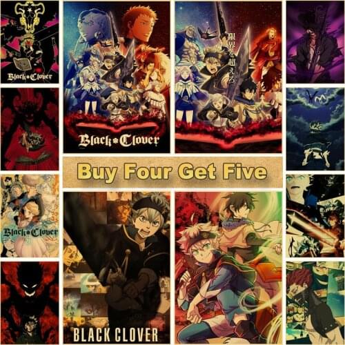 Wall Art Home Decor Vintage Japanese Anime Poster Kraft Paper Paintings Black Clover Pictures HD Prints Posters Stickers