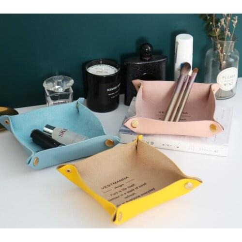 Nordic Style Ins Desktop PU Leather Jewelry Watch Key Grocery Storage Box Snap Storage Basket