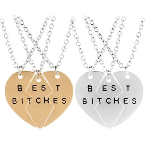 New Fashion Broken Heart 3 Parts Gold Best Bitches Necklaces & Pendants,Jewelry For Women,Best Gift For Friends