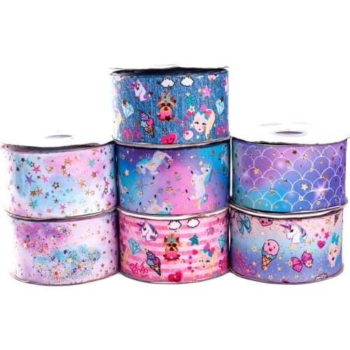 New 75mm 3" 10yard bling star gold foil cartoon grosgrain ribbon thermal transfer printed