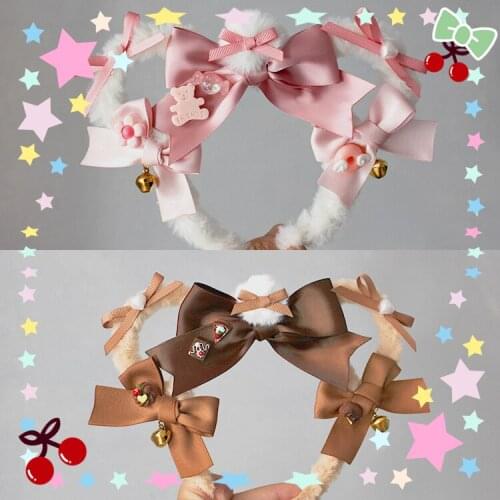 Lolita Bear Hairband kc Headband Hairband Bow Sweet Lolita Sweet Niang Sweet Pink Brown