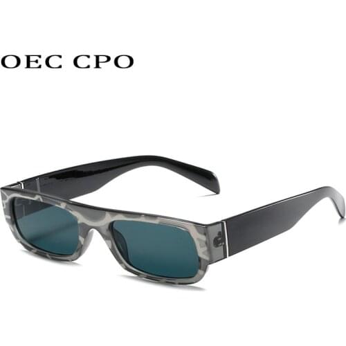 OEC CPO Vintage Rectangle Sunglasses Women Brand Fashion Shades Sqaure Glasses Men Classic Flower Frame Punk Eyewear UV400