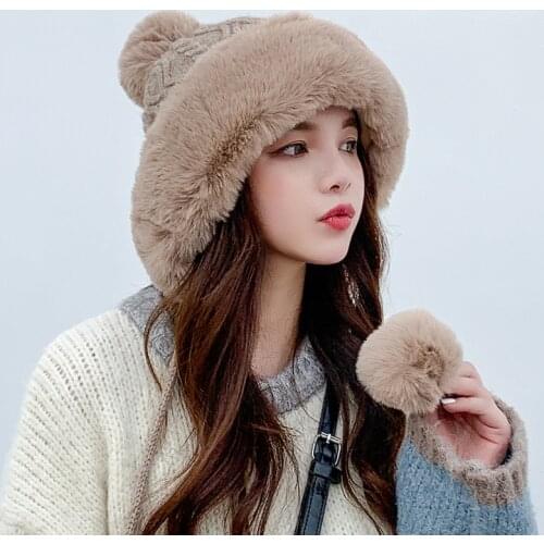 Autumn And Winter Womens Hat, Big Hair Ball And Woolen Yarn Hat, Outdoor Warm Knit Hat, Solid Satin Hat, Cashmere Ladies Cap