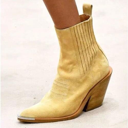 IPPEUM 2021 Autumn Ankle Boots Women High Heels Pointed Shoes Chelsea Boots Female Casual Slip-on Sewing Fashion Booties