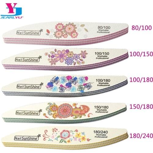 50pcs/lot Nail Files 80/100/150/180/240 Professional Washable Manicure Pedicure Willow leaves Printed Nails Files Strong Thick