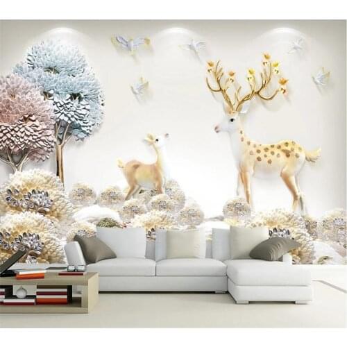 Custom wallpaper 3D modern minimalist Nordic embossed fortune tree elk European TV background wall decoration painting фотообои