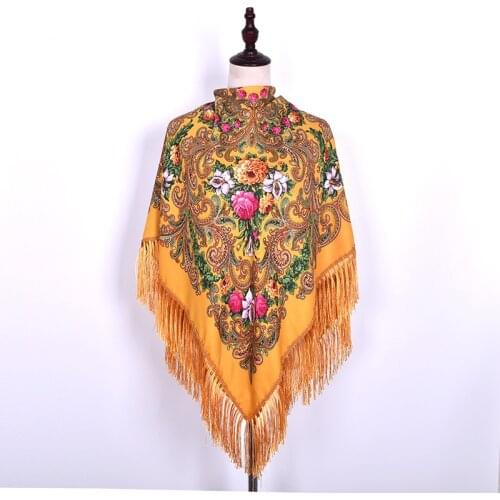 Luxury Printing Oversize Square Blankets Russian Women Wedding Scarf Retro Style Cotton Handkerchief Autumn Shawl 140*140cm