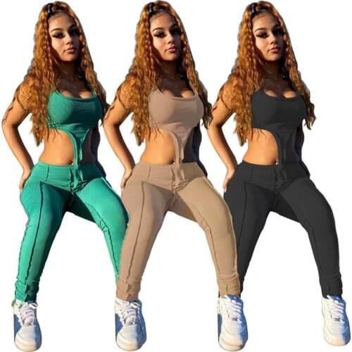 ZKYZWX Sexy Knitted Two Piece Set Sleeveless Irregular Crop Top Fitness Pants Summer Clothes for Women Night Club Matching Sets