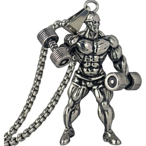 Barbell Weight Lifting Necklace mens fitness Pendant