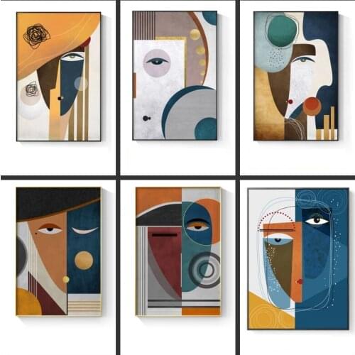 Modern Abstract Figure Painting Splice Face Geometric Canvas Poster Prints Wall Art Pictures for Living Room Bedroom Home Decor