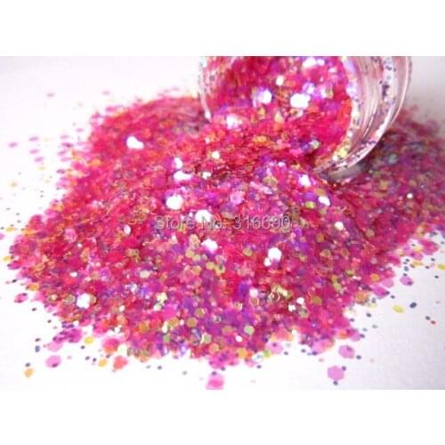 Solvent Resistant Glitter Transparent Pink Orange Hex Glitter Mix Frankening Nail Polish Supply G383