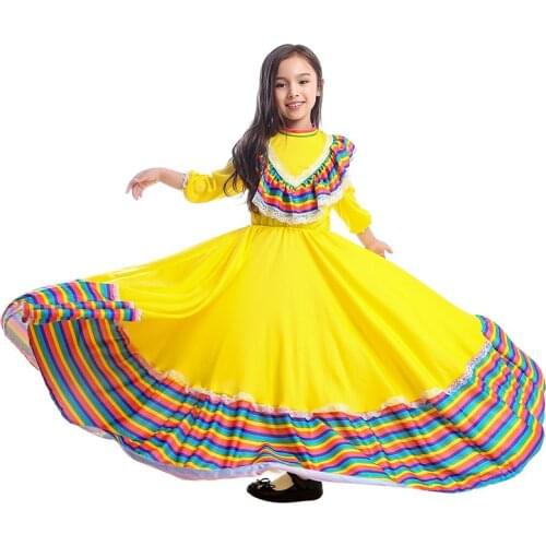 Traditional Mexican Girl Long Dress Dance Clothing Childrens Day Kid Girls Stage Performance Clothes Cosplay jumpsuit