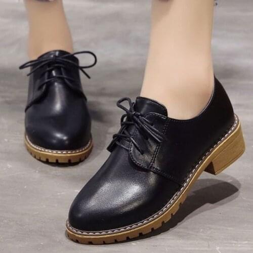 LIHUAMAO PU leather Women oxford shoes derby flats dress brogue office lady slip on loafers work uniform party dress casual