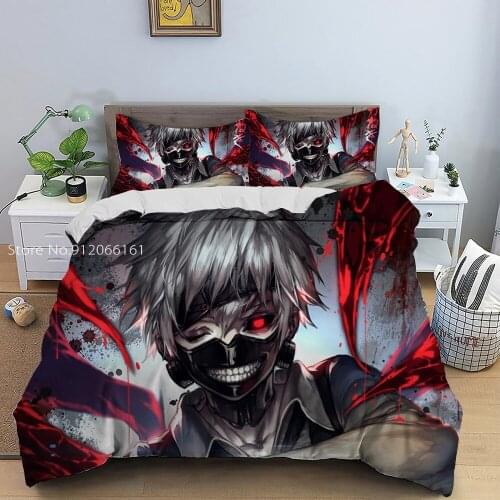 Horror Anime Tokyo Ghoul Bedding Set Adult Children Cartoon Duvet Cover Single Double King Bed Cover Set Home Textile Bedspread