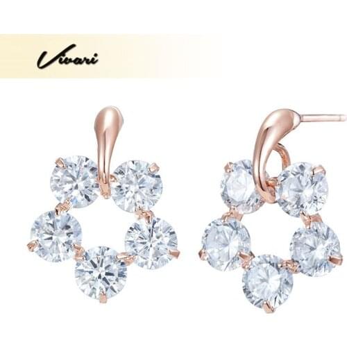 Vivari 2017 Casual Ladies Plant Copper Earrings Flower 5pcs Clear Crystal Rose Gold Color Women Girl fashion Jewelry Accessories