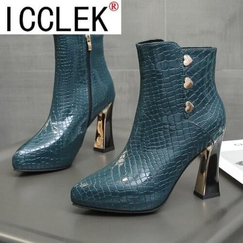 Women Potied Toe Black Flock 10CM Round Heel Platform Ankel Booties Chunky Party Shoes Large Size Short Boots