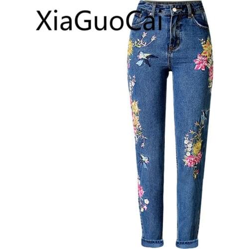 3D Softener Spring Women Jeans Straight Embroidery Bird Empire Slim Female Jeans Beautiful Spring Bottoms Lu4 35