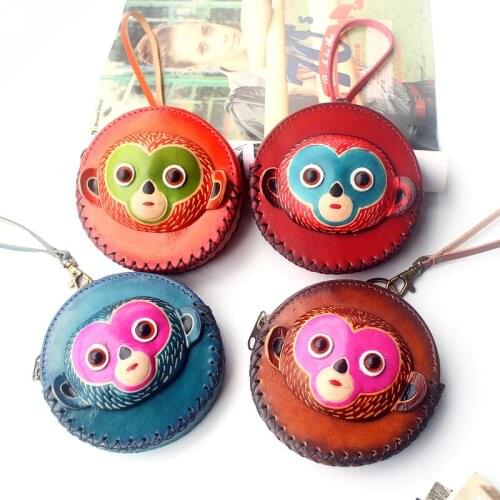 Women Coin Purses Mens Mini Bags Animal Key Wallets Genuine Cow Leather Retro Handmade Card Holders Casual Small Handbags Gift