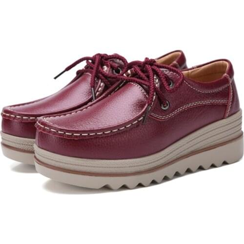 Womens Leather Shoes Increased 5cm New Vintage Non-Slip Simple Temperament fashion Platform Platform shoes High Quality Casual