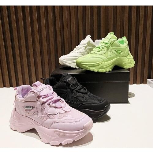 2021 New Chunky Sneakers Women Fashion High Heels Casual Footwear Ladies Green Black White Flats Shoes For Women Walking Cool