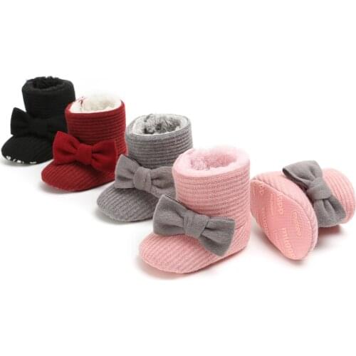 Winter Warm Villlus Inside Baby Girls Shoes Boots Boy Cute Bowknot Newborn Toddler First Walker Soft Hook-loop Infant Crib Shoes