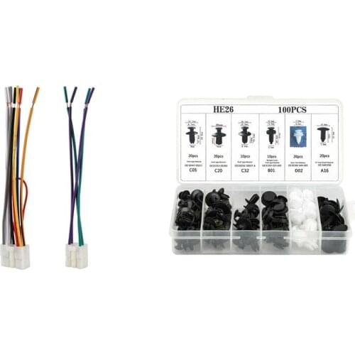 1 Pair Stereo Cd Player Wiring Harness Connector Cable & 100Pcs Auto Car Fender Liner Fastener Retainer Push Clip Pin