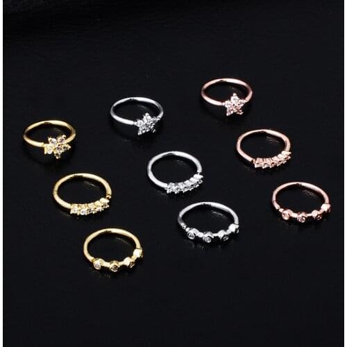 1Pcs 0.8*8mm Crystal Zircon Nose Piercing Body Jewelry Part Nose Hoop Nostril Nose Ring Tiny Flower Helix Cartilage Tragus Ring