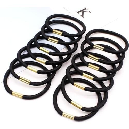 10pcs Metal High Quality Women Black Elastic Hair Rubber Band Hair Rope Holder Girl Hair Accessories Tie Gum