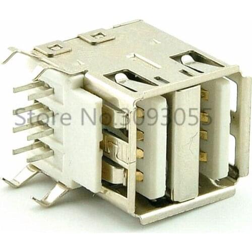 20PCS Double USB femlae connector type A 4pin sockets data charging PCB MOUNT Soldering Right Angle 90Degree