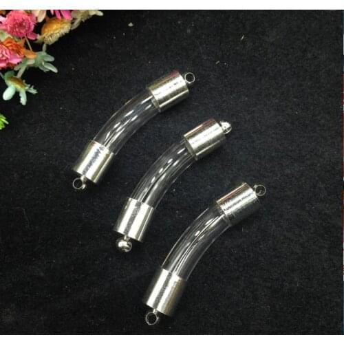 200sets/lot 400 cap bend screw cap glass vial pendant Miniature Wishing Bottle clear oil charm necklace pendant name or rice art