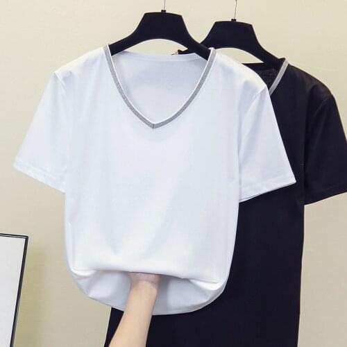 2021 Cotton Summer Tees Tops Beading Woman Plus Size Short Sleeve Oversized T shirt Big Girls Clothing Tshirt Pink Blue Yellow