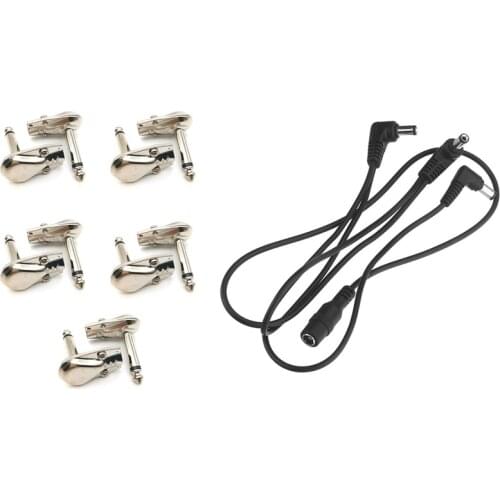 5 Guitar Effect Pedal 9V Power Supply Cable With 1/4 Inch Right Angle Plugs TS Mono Flat Low Style - 10 Pack