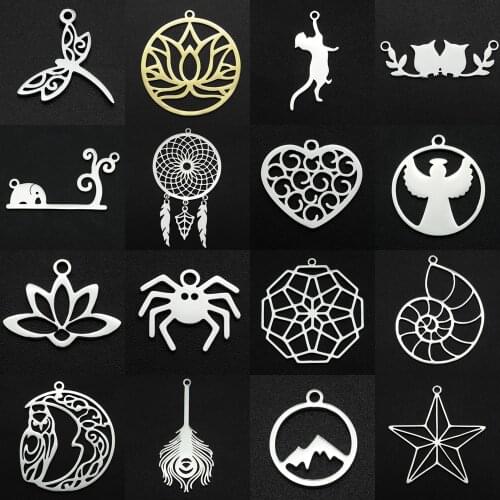 5pcs/lot 100% Stainless Steel Dream Catcher Peacock Feather Earring Charm Pendant Wholesale Dragonfly Charms for DIY Jewelry Mak