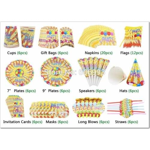 92 pcs/set Kids Birthday Party Set Decoration With Napkin Cup Plate Speaker Festive & Event Party Supply For 6 People