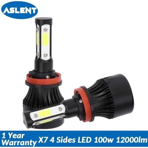 Aslent New 4 Side COB 100W 12000lm led H7 H4 Hi lo H11 9005 9006 9004 9007 Car LED Headlight Bulbs Auto Headlamp Light 12v 24v