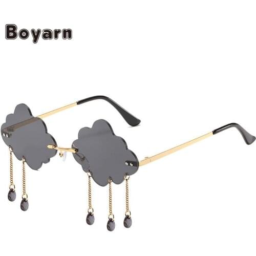 Boyarn Fashion Rain Clouds Sunglasses For Women Man Luxury Brand Rimless Sun Glasses Ladies Eyewears Retro Metal Shades UV400