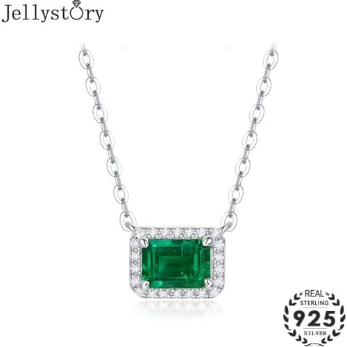 Jellystory 100% real s925 sterling silver 5*7mm 1 carat rectangle emerald gemstone pendant necklace jewelry for female wedding