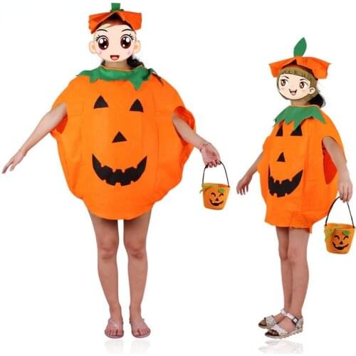 Kid Adult Halloween Pumpkin Costumes with Hat Pumpkin Costume 2-Pieces Set Children Carnival Party Outfit Clothes for Boys Girls