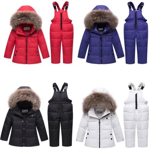 Children Duck Down Ski Suit Boy Girl Hooded Warm Down Jacket Thermal Skiing Snowboarding Suit Outerwear Kids Winter Clothes