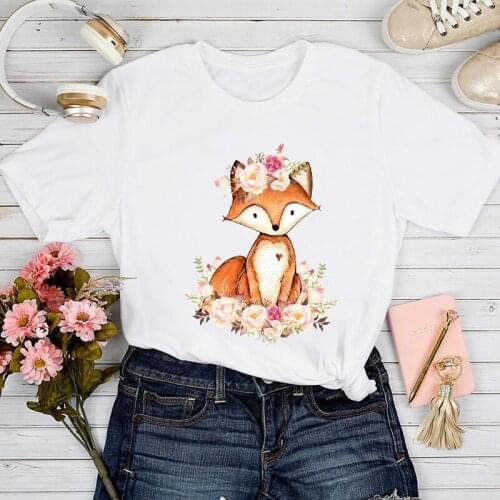 T-shirts Women Cute Floral Flower Animal Casual Fashion Short Sleeve Tshirt Top Lady Graphic Female Print Clothes Tee T-Shirt