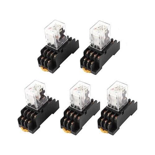 HH54PL AC 36V Coil 4PDT 14Pin 35mm DIN Rail Electromagnetic Power Relay 5 Pcs