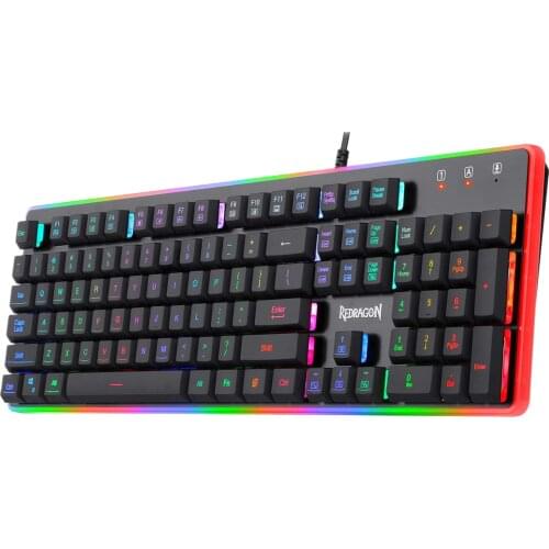 Redragon K509 RGB Gaming Keyboard RGB LED Backlit Illuminated 104 Key Silent Keyboard with Wrist Rest for Windows PC Games