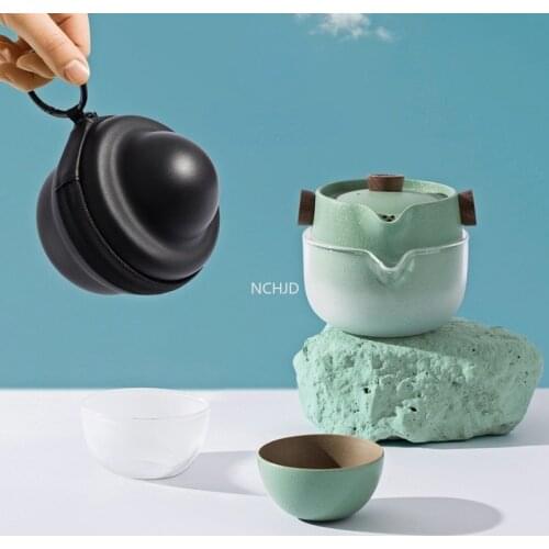 Customize Chinese Kung Fu Tea Set Ceramic Portable Teapot Set Outdoor Travel Gaiwan Tea Cups of Tea Ceremony Teacup Fine Gifts