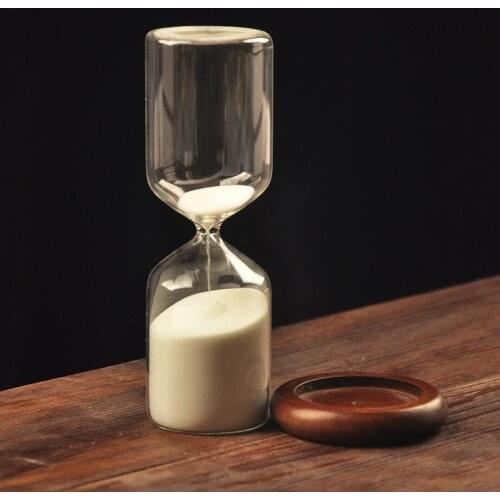 Exquisite white sand hourglass simple and fashionable 30 minutes wooden seat glass hourglass timer home decoration ornaments