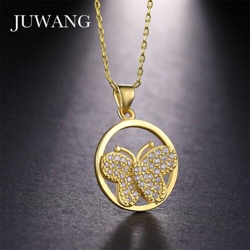 JUWANG Dancing Butterfly CZ Pendants Necklace for Women Girl Rose Gold/Sliver Color Chain Statement Necklace Jewelry Wholesale