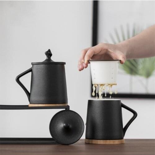 China creative ceramic cup with lid mugs home garden filter tea drinking coffee mug office high quality gift porcelain cups 1pc