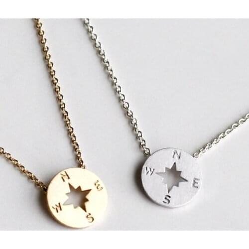 Round Coin Compass Geometric Anise Star Nautical Beach Sailor Lucky Amulet Direction Compass Glamour Pendant Chain Necklaces