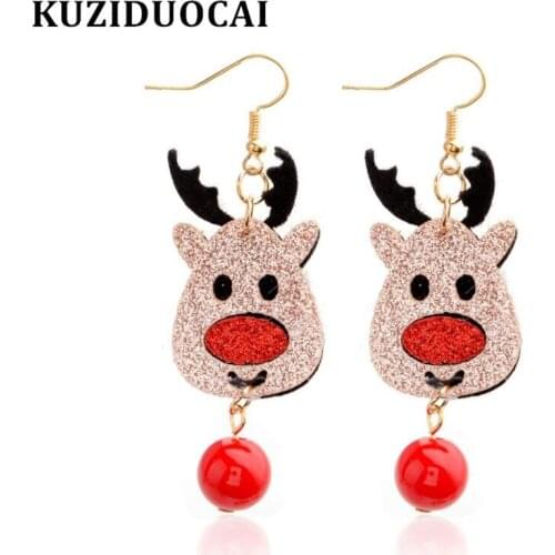 Kuziduocai New Fashion Jewelry Beaded Moose Wapiti Statement Drop Earrings For Women Girls Brincos Ice Snow Christmas Gift E-662