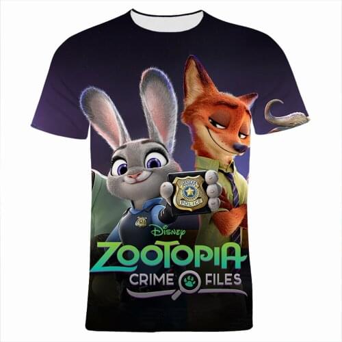 Summer T Shirt For Men Disney Movie 3D Print Zootopia Women Tee Shirts Summer Cartoon Anime Boy Girl Kids Clothing Tops